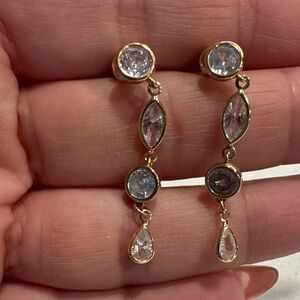 Gold Drop Earrings with Clear Crystal Accents